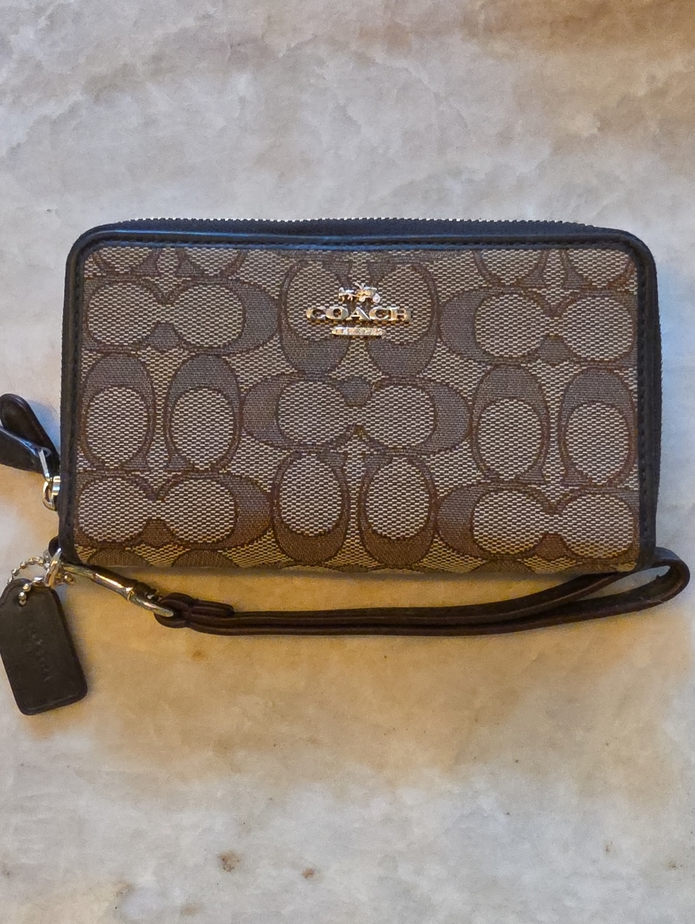 Coach Brown Signature Zip Around Wristlet Wallet